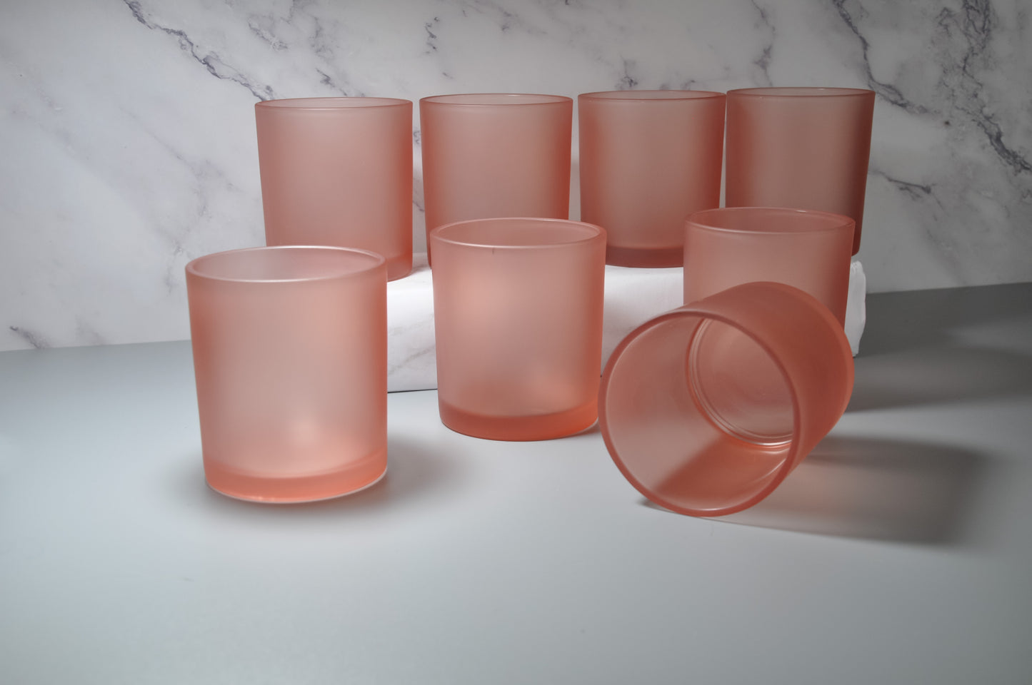 10oz-pink-peach-salmon-empty-frosted-candle-glasses-bamboo-lids-gold-silver-rose-gold-metal-lids-3-scents-candles-NY-Miller-Place-bulk-wholesale-candle-jars-lids