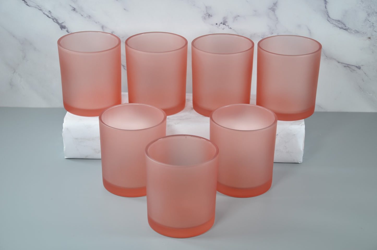 10oz-pink-peach-salmon-empty-frosted-candle-glasses-bamboo-lids-gold-silver-rose-gold-metal-lids-3-scents-candles-NY-Miller-Place-bulk-wholesale-candle-jars-lids