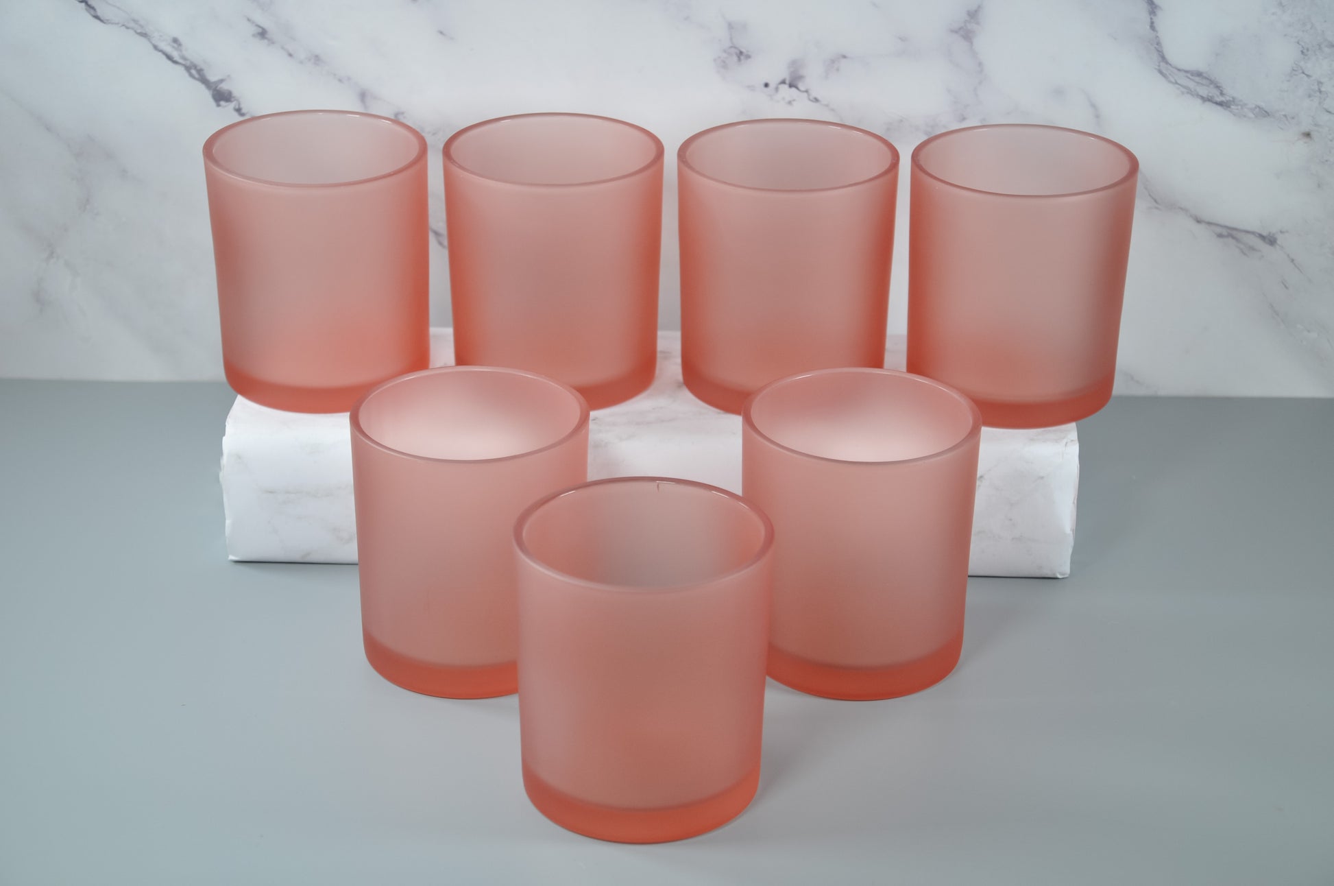 10oz-pink-peach-salmon-empty-frosted-candle-glasses-bamboo-lids-gold-silver-rose-gold-metal-lids-3-scents-candles-NY-Miller-Place-bulk-wholesale-candle-jars-lids