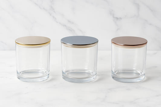 10oz Clear Candle Glass with Metal Flat Top or Bamboo Lid