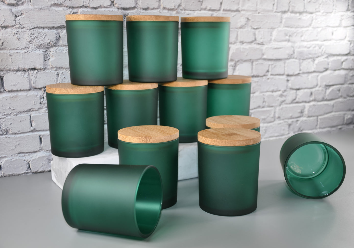 Emerald Green Frosted 10oz Candle Glass