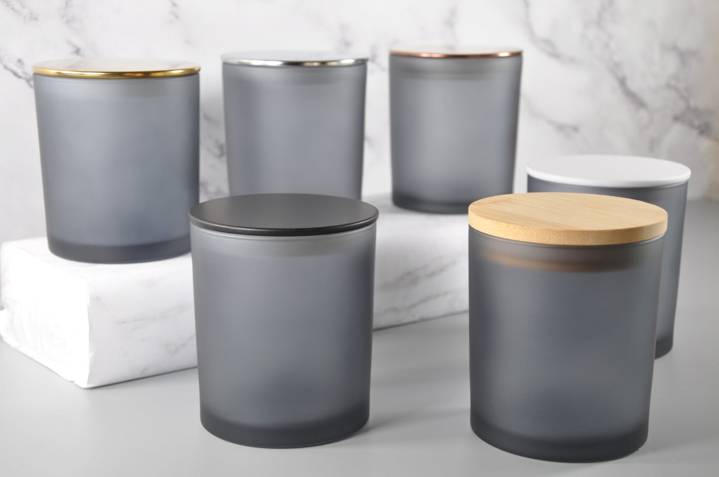 Gray 10oz Frosted Candle Glass