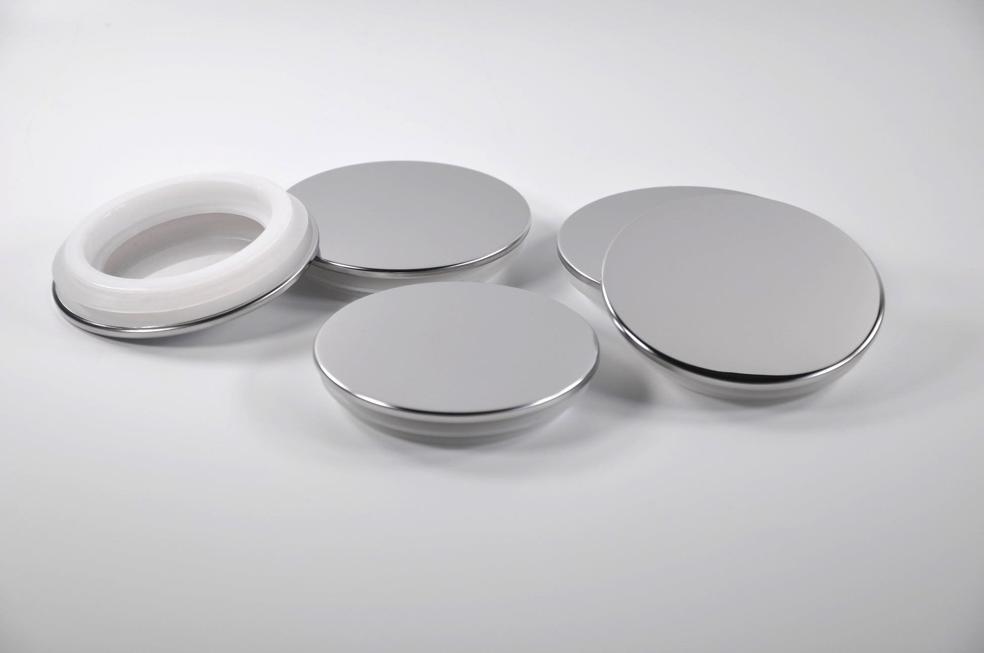 silver flat top metal lids for 3" opening  glass