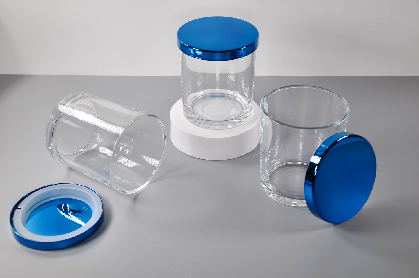 3.25" blue electroplated slip cover iron lid for candle glass