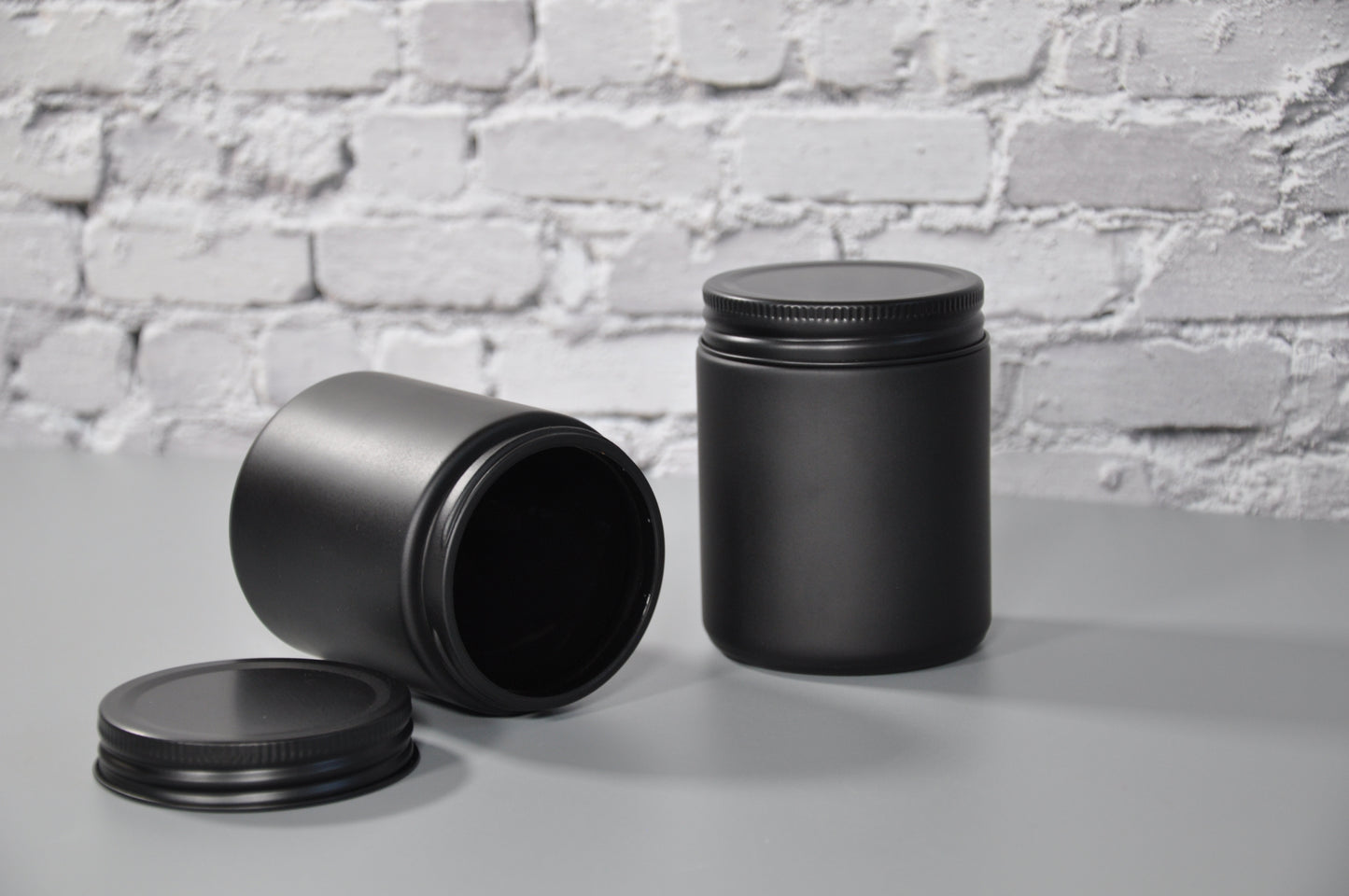 9-oz-mason-jar-matte-black-lid-candles-lotions-wholesale-jars-lids-bulk-jars-lids-wholesale-bulk-glass-vessels-containers-holders-3-scents-candles-miller-place-NY - matte black jars - spice jars - storage jars