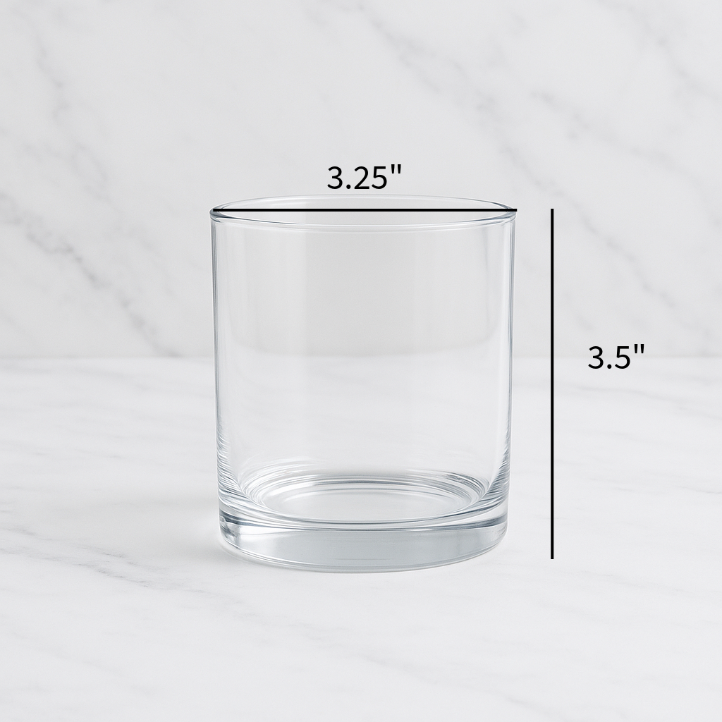 dimensions_10oz_empty_clear_straight_sided_candle_glass_jar_with_white_carrera _background_by_3scentscandles_NY