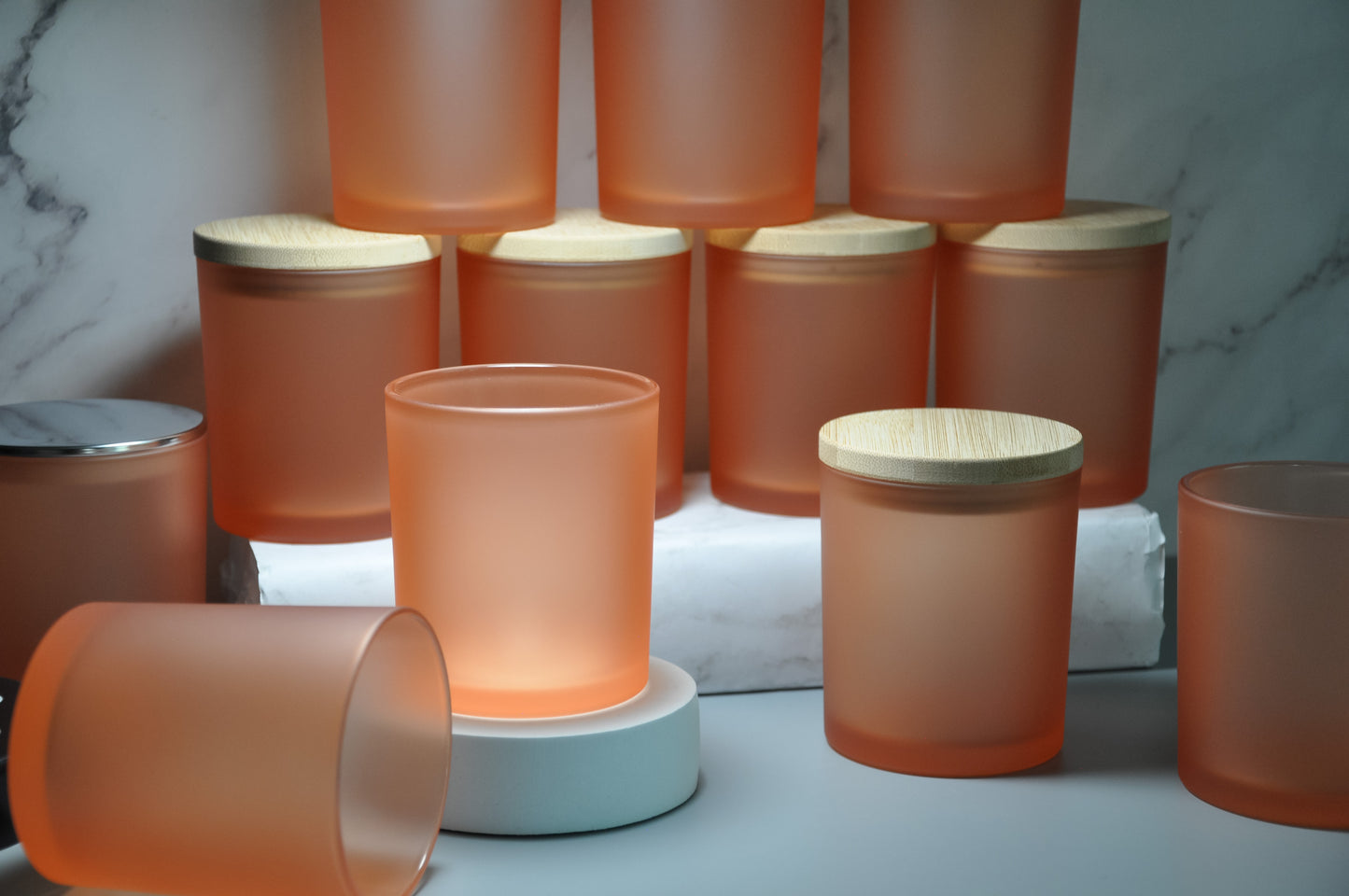 Peach 10oz Frosted Candle Glass