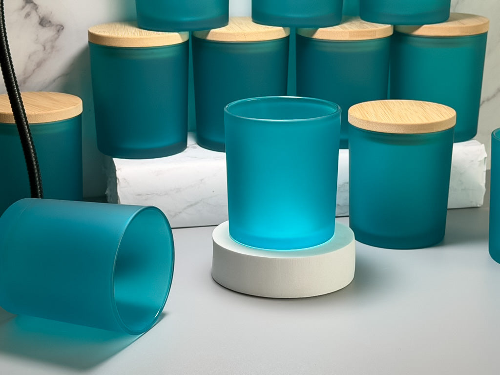 Teal 10oz straight sided tumbler jar with lid, 10oz frosted glass, candle jars, candle jars and lids, candle jar, candle containers, candle jars empty, candles jars bulk, candle vessels, empty candle jars, candle glass wholesale, bulk candle jars, 3scentscandles