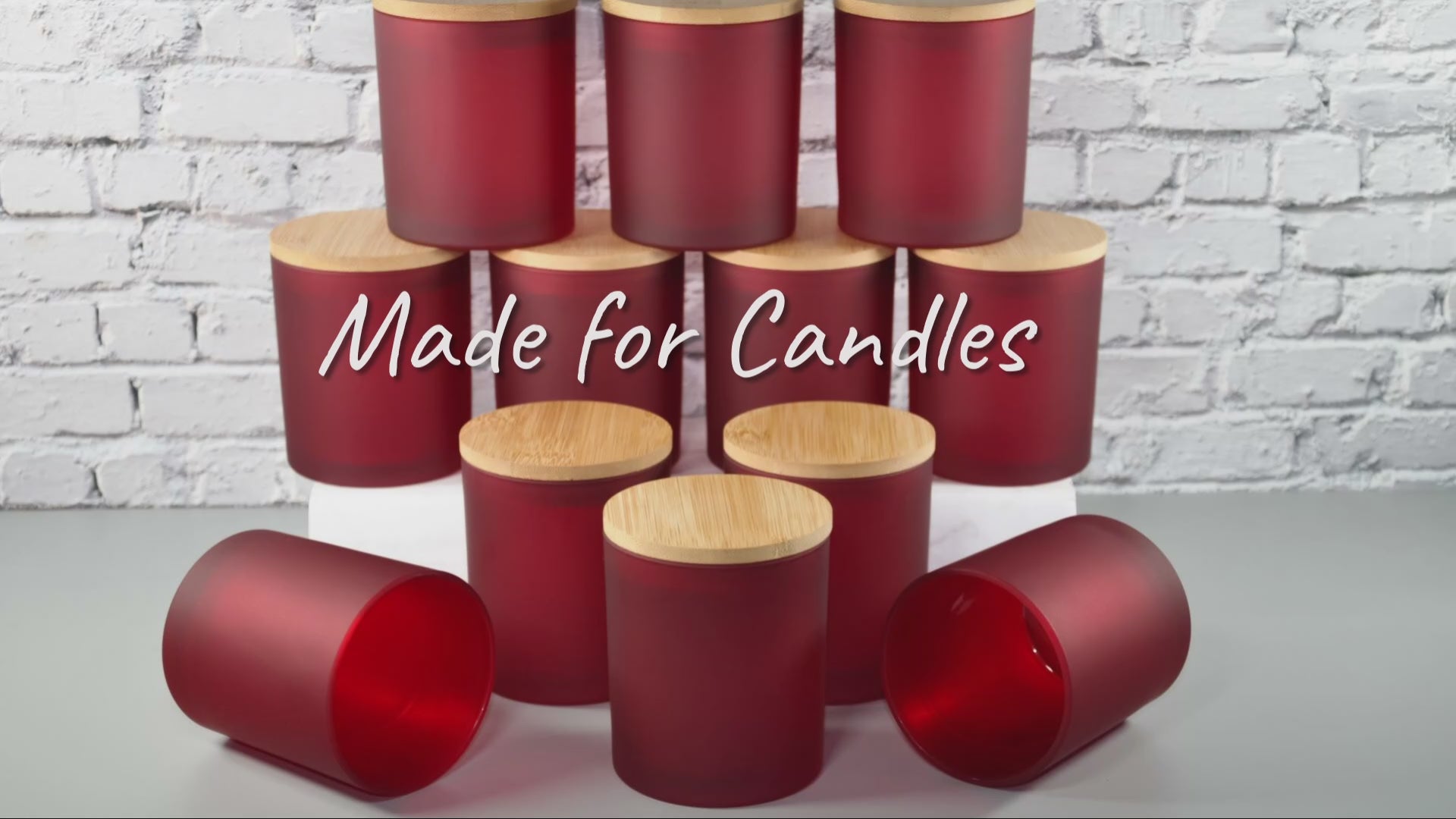 video-red-10oz-frosted-candle-glass-bamboo-lid-3-scents-candles-NY-bulk-wholesale-jars-lids-red-glass-mothers-day-valentines-day-christmas-empty-candle-glass-storage-jar